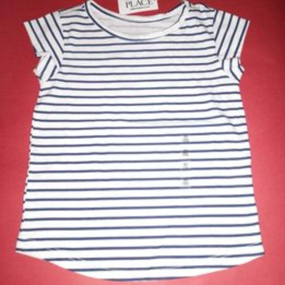 Children's Place little girl shirt striped navy blue white size XS 4
